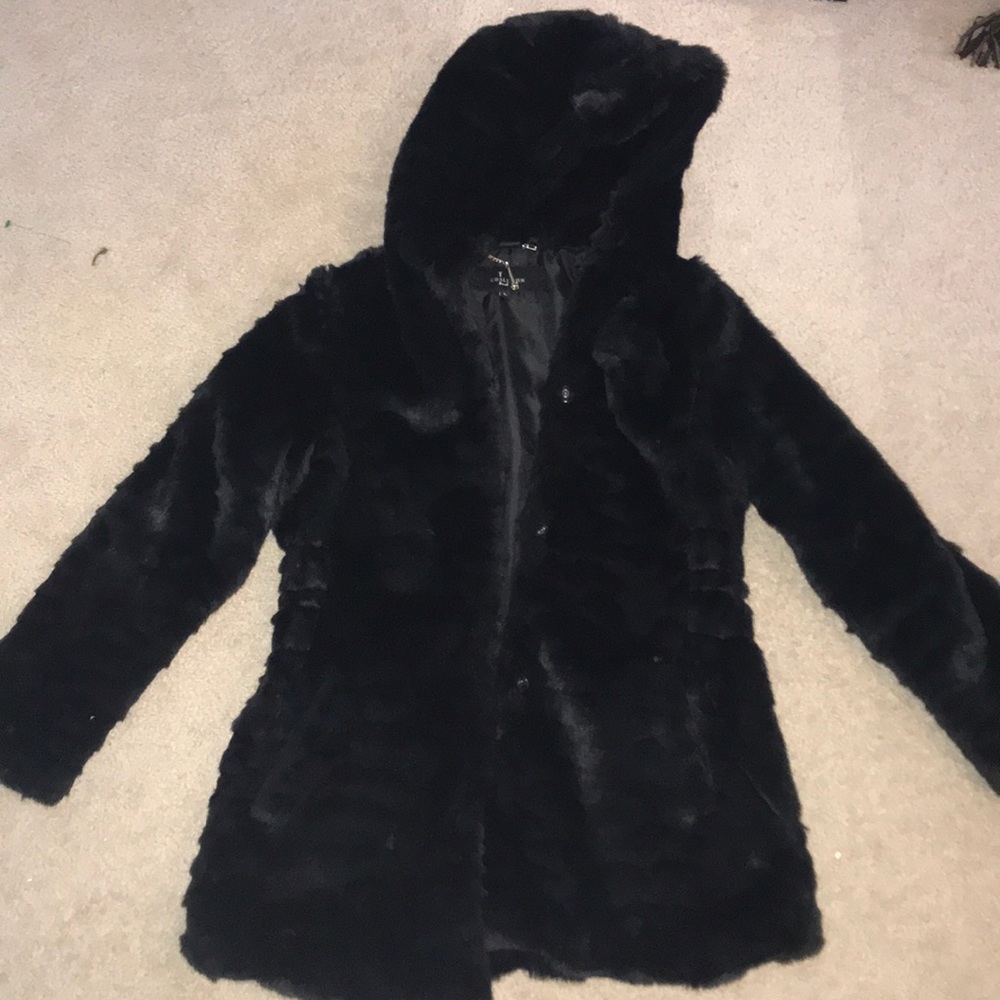 Coalition LA jacket Black Faux Fur Coat Size Large